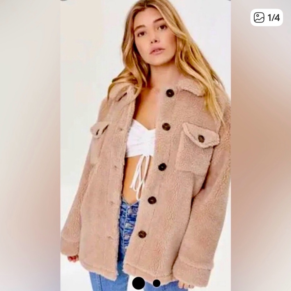 Forever 21 Tan Button Front Teddy Jacket size L